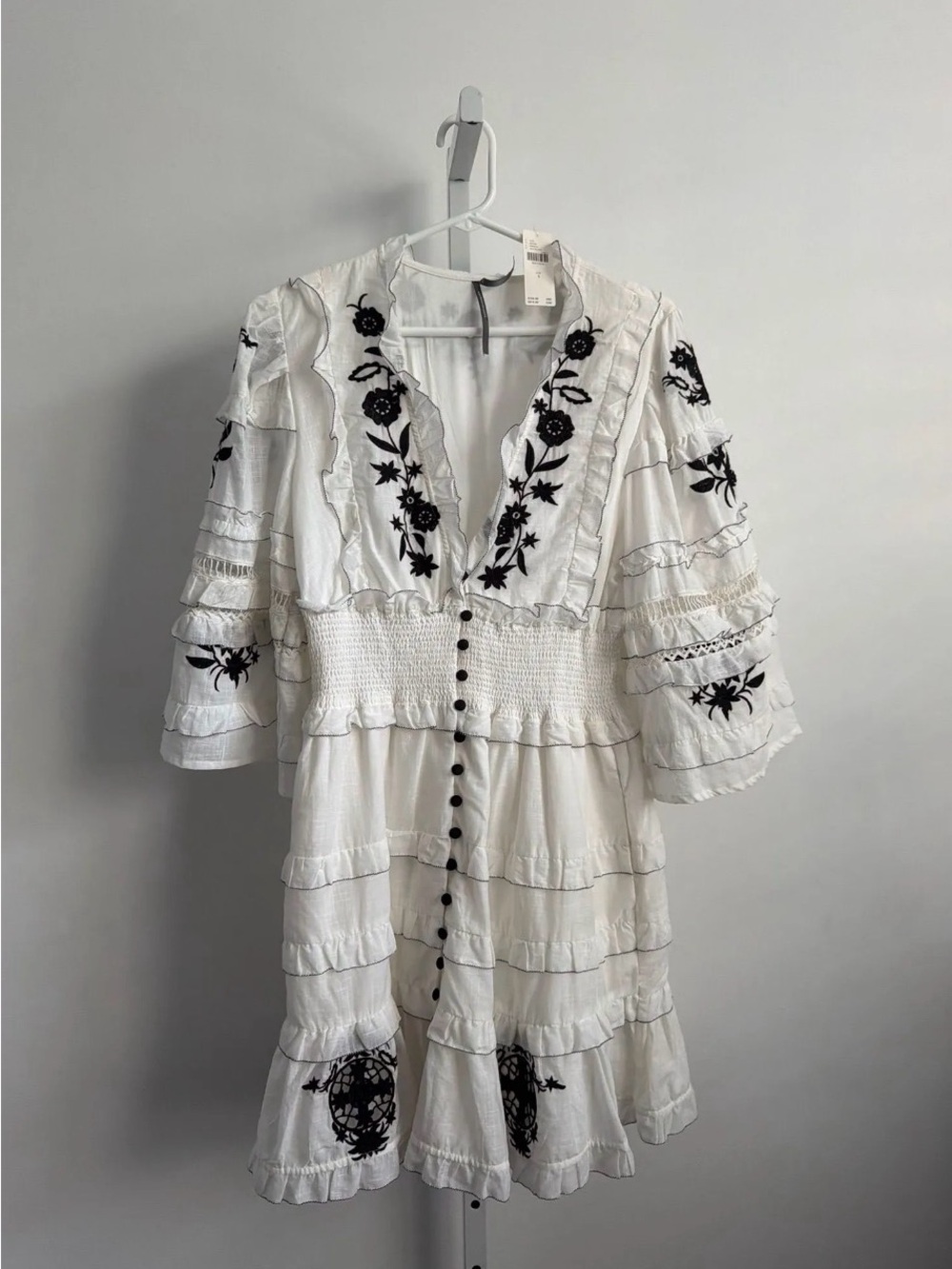 NWT ANTHRO Embroidered Ruffled Mini Dress (S) MSRP $188 - Picture 5 of 5